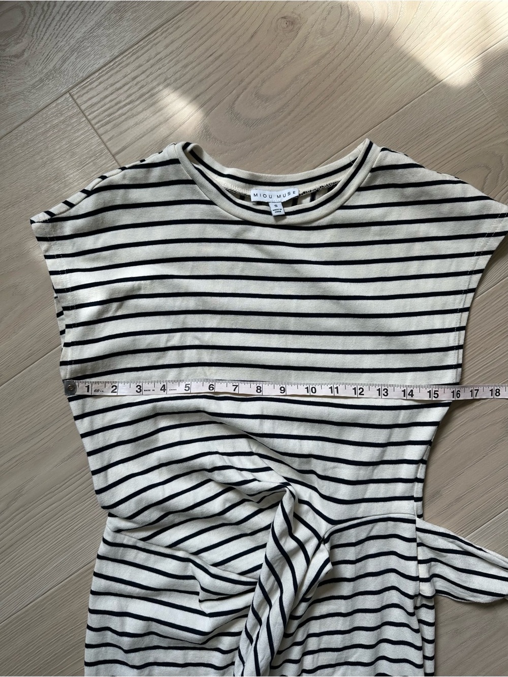 Striped Tie-Front Midi Dress in Cream and Black - Picture 5 of 9